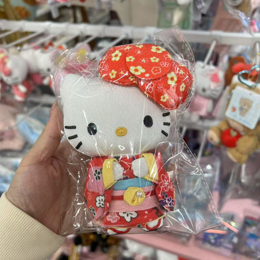 SANRIO | Hello Kitty Mascot Holder Plush Keychain Bag Charm W7×D4.5×H12cm (Kimono - Red)