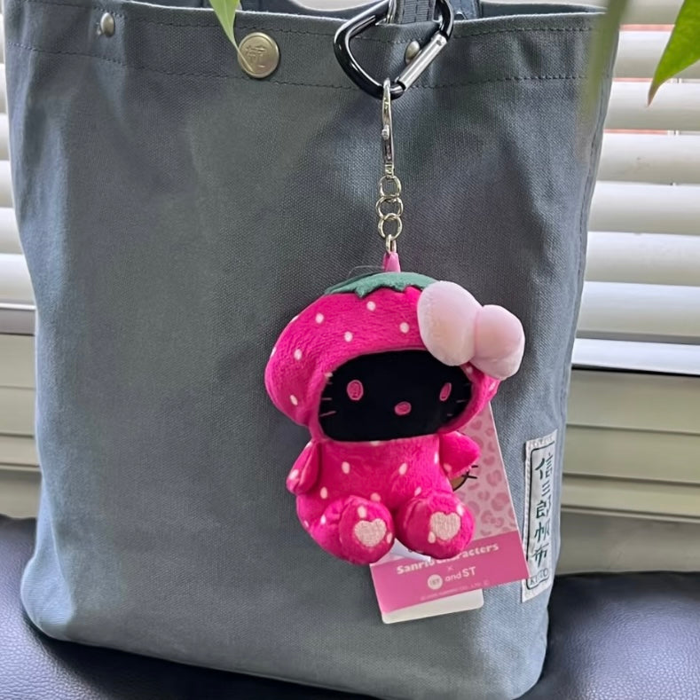 HELLO KITTY×GLOBAL WORK | Strawberry Mascot Holder Bag Charm Plush Keychain 10cm Approx. (Heisei Retro)