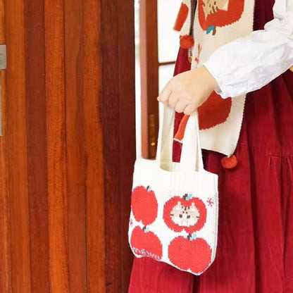 Mewji♡ Knitted Tote Bag Cat S (Apple) 妙吉猫 日系少女 复古苹果 迷你针织手提包/小包