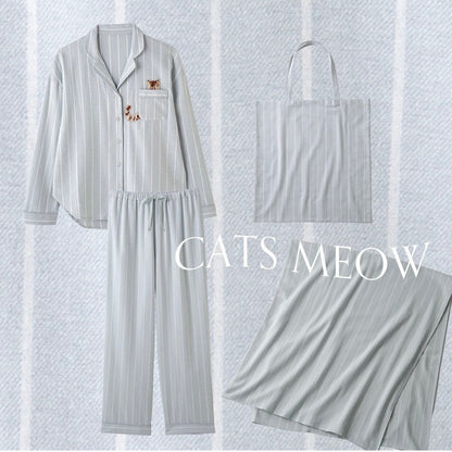 Peach John | Room Wear Pajama 蜜桃派 长袖睡衣睡裤 家居服 小猫咪图案 附赠单肩托特包