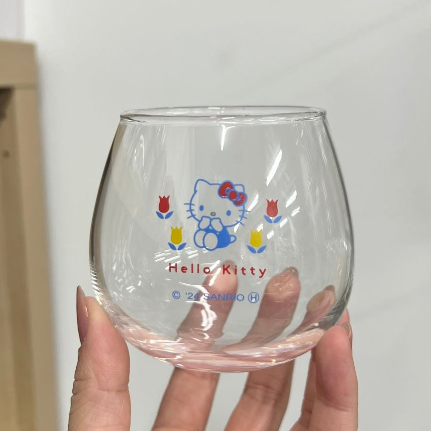 【Made In Japan】Sanrio | Swaying Glass Tumbler Hello Kitty Φ85×H90Mm 日本三丽鸥 凯蒂猫与花朵 玻璃杯/摇摇杯/不倒翁杯