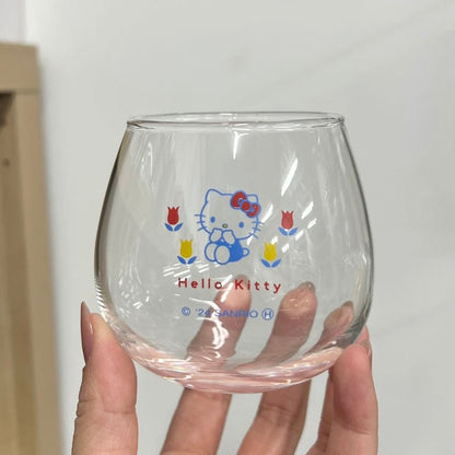 【Made In Japan】Sanrio | Swaying Glass Tumbler Hello Kitty Φ85×H90Mm 日本三丽鸥 凯蒂猫与花朵 玻璃杯/摇摇杯/不倒翁杯