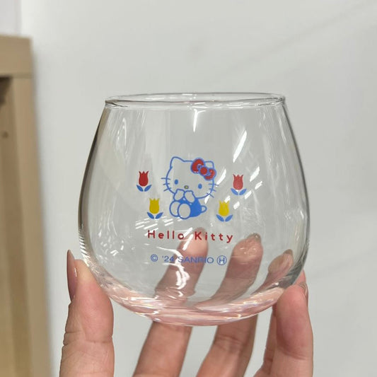 【Made In Japan】Sanrio | Swaying Glass Tumbler Hello Kitty Φ85×H90Mm 日本三丽鸥 凯蒂猫与花朵 玻璃杯/摇摇杯/不倒翁杯