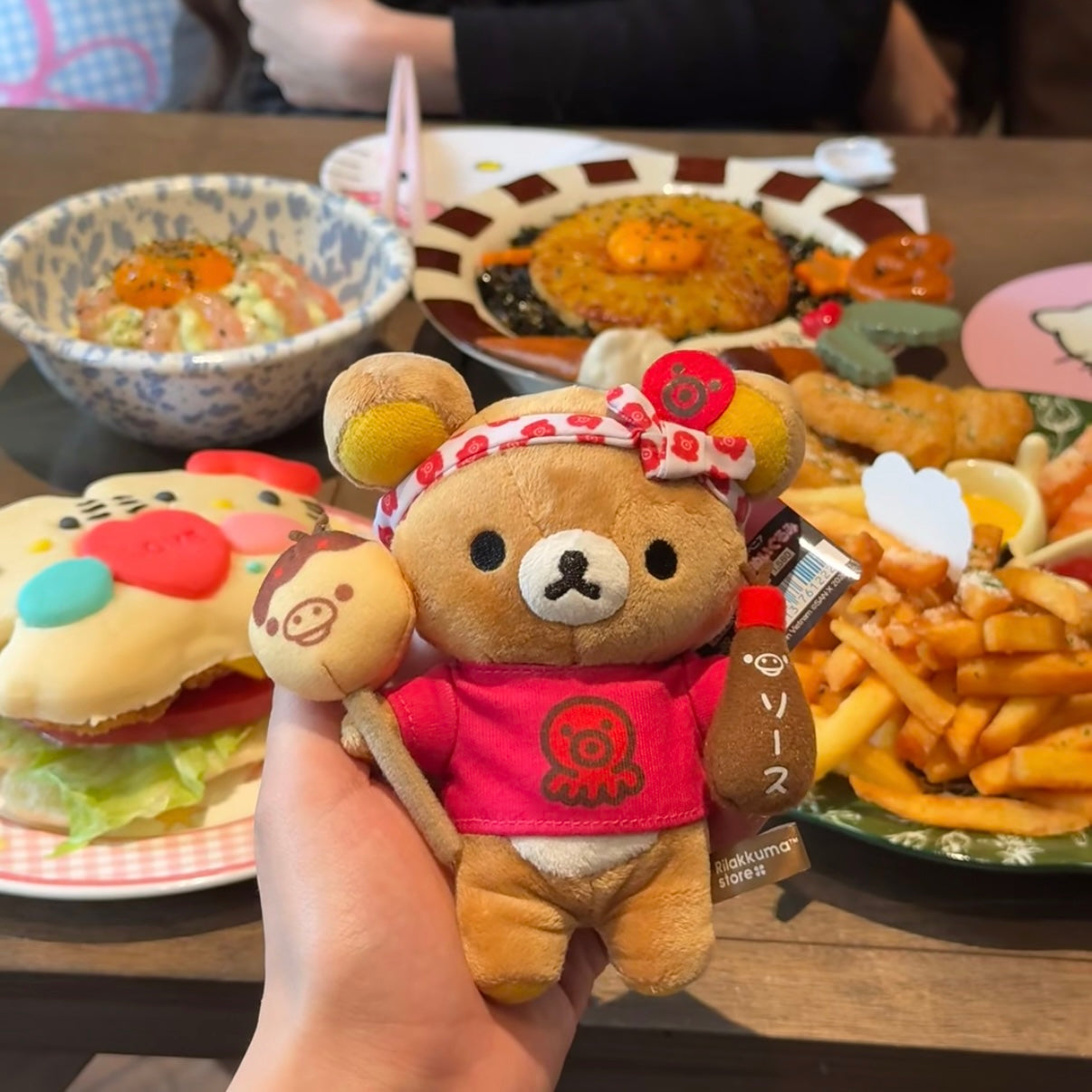 SAN-X | Rilakkuma Takoyaki Hanging Plush Toy Keychain Bag Charm 13cm Approx.