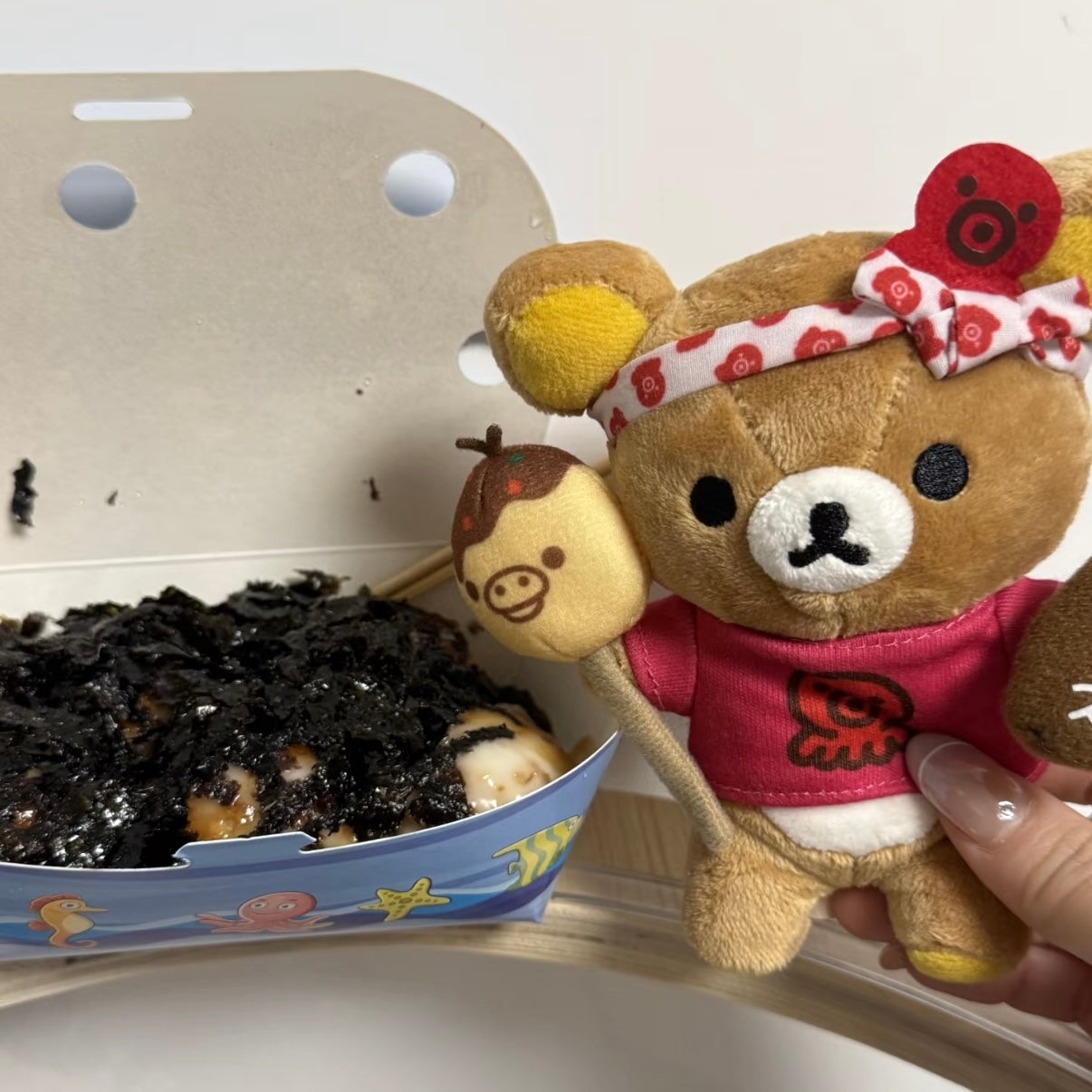 SAN-X | Rilakkuma Takoyaki Hanging Plush Toy Keychain Bag Charm 13cm Approx.