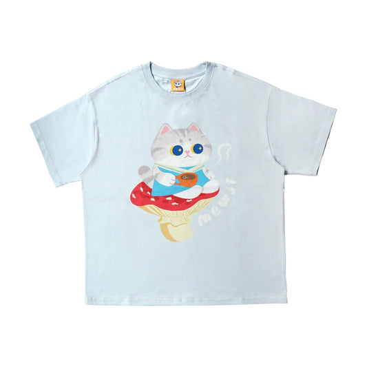 MEWJI♡ Cat Tee T-shirt (Blue)
