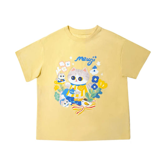 MEWJI♡ Cat & Flowers Tee T-shirt (Yellow)