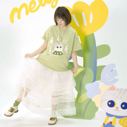 MEWJI♡ Cat Tee T-shirt (Avocado Green)