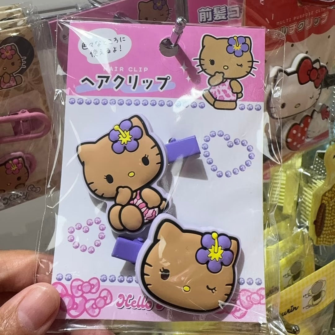 SANRIO | Hello Kitty Hair Clip Ribbon Multi Clip Bangs Clip 40×50mm (Tan Kitty - Purple)