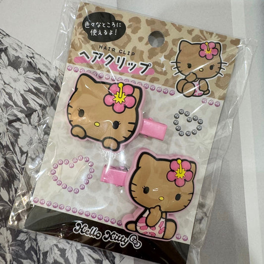 SANRIO | Hello Kitty Hair Clip Ribbon Multi Clip Bangs Clip 40×50mm (Tan Kitty - Pink)