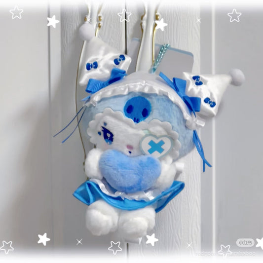 【Limit 1】SANRIO x MU DOLLY MIX | Kuromi Blue Mascot Holder Bag Charm Plush Keychain 110x105x60mm