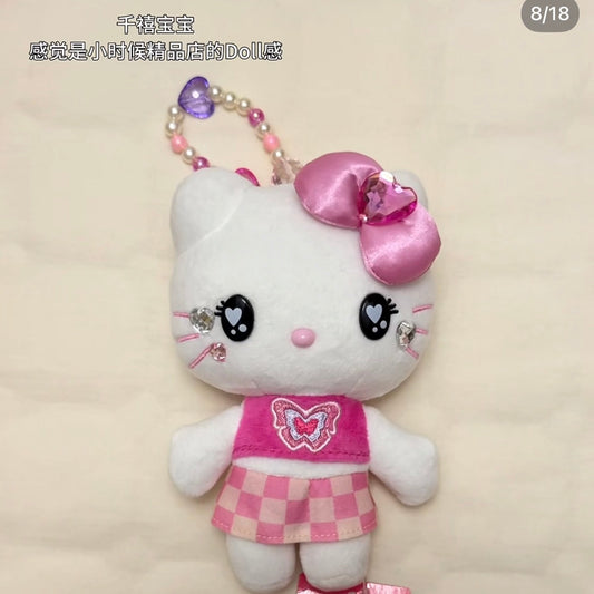 USJ | Hello Kitty Plush Keychain Beaded Phone Strap Bag Charm W11.7cm×H19cm×D7.6cm
