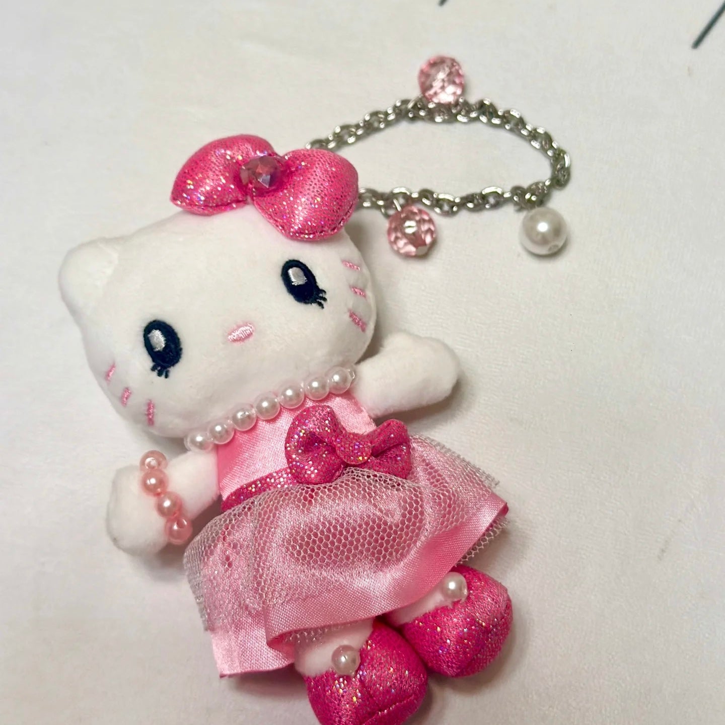 USJ | Hello Kitty Plush Keychain Mascot Holder with Pearl Chain 10cm Approx.