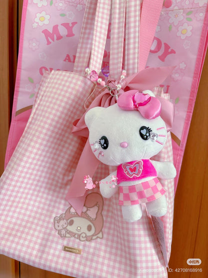 USJ | Hello Kitty Plush Keychain Beaded Phone Strap Bag Charm W11.7cm×H19cm×D7.6cm