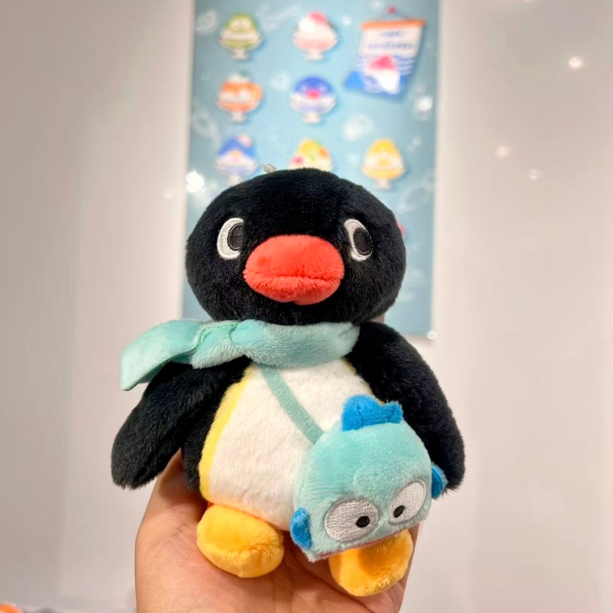 Pingu × Hapidanbui | Pingu with Hangyodon Shaped Bag Plush Keychain Bag Charm Mascot Holder (Kakigori Pop-Up 2026)