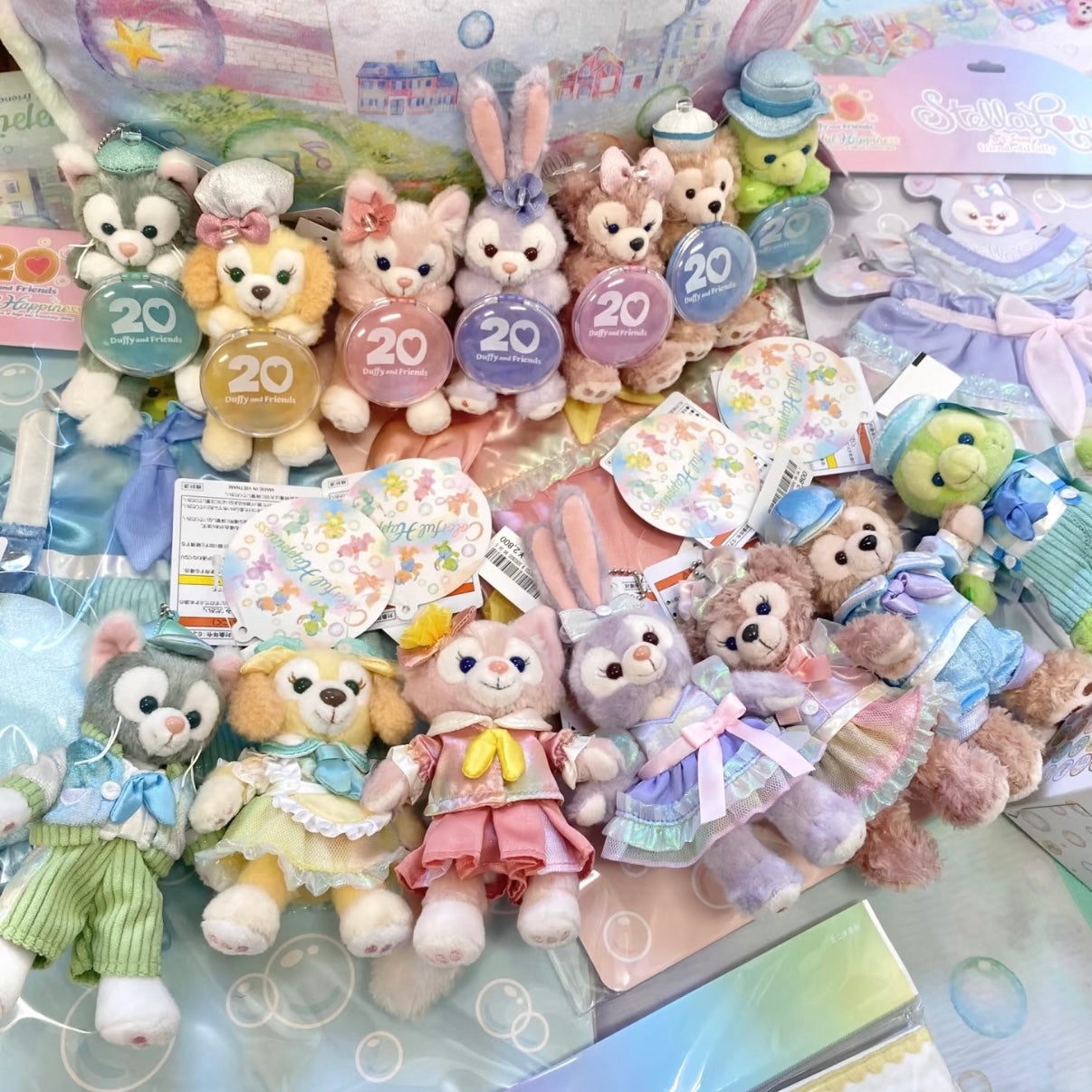 DISNEY | TokyoDisneySea Duffy and Friends OluMel Mascot Holder Plush Keychain with Badge (20th Anniversary - Colorful