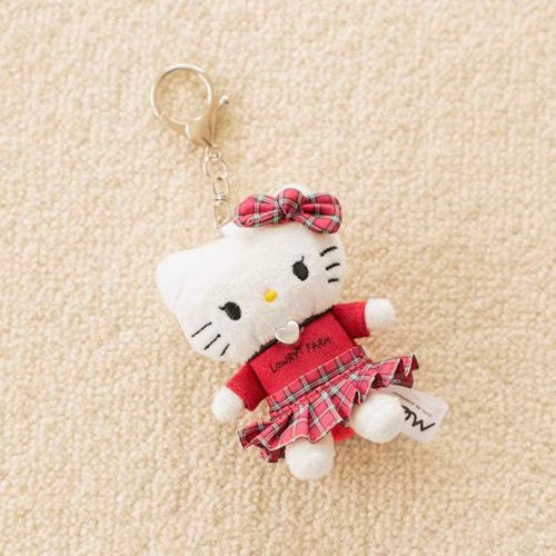 and St Me% x Sanrio Hello Kitty | Mini Mascot Holder Plush Keychain 13cm 5th Ver. (Checkered Dress Red)