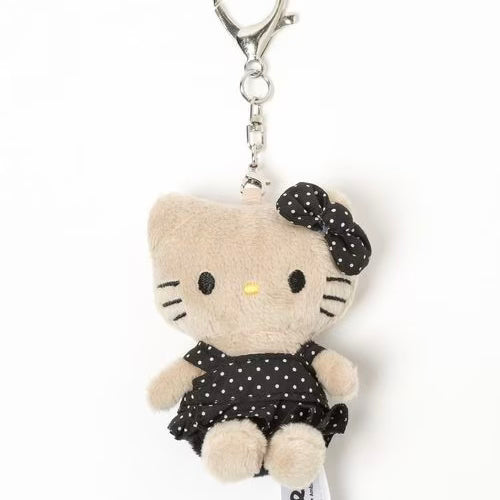 and St Me% x Sanrio Hello Kitty | Mini Mascot Holder Plush Keychain 13cm 5th Ver. (Tanned & Polka Dot Dress Black)