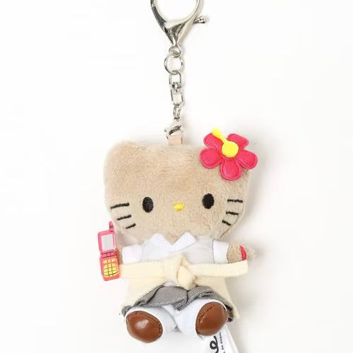 and St Me% x Sanrio Hello Kitty | Mini Mascot Holder Plush Keychain 13cm 5th Ver. (Tanned & Heisei)
