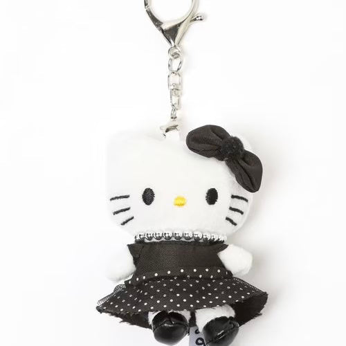and St Me% x Sanrio Hello Kitty | Mini Mascot Holder Plush Keychain 13cm 5th Ver. (Pearl & Polka Dot Dress Black)