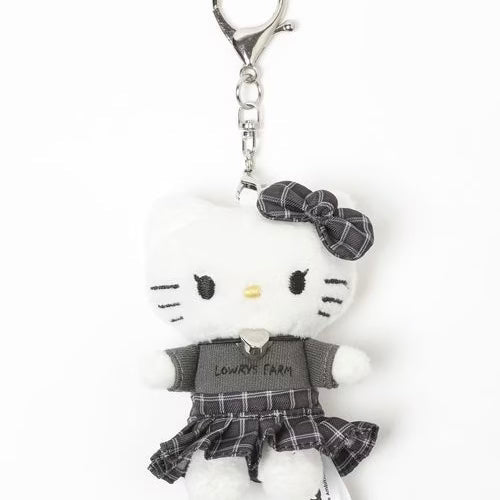 and St Me% x Sanrio Hello Kitty | Mini Mascot Holder Plush Keychain 13cm 5th Ver. (Checkered Dress Black)