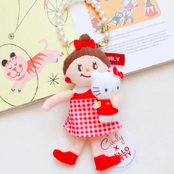 Curly collection x Hello Kitty | Mascot Holder Plush Keychain Pearl Chain Bag Charm