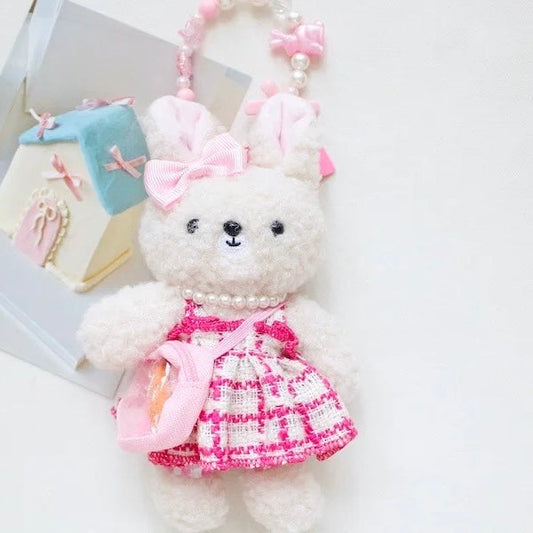 Curly collection | Mascot Holder Plush Keychain Pearl Chain Bag Charm (Rabbit)