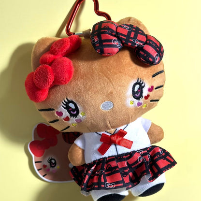 SANRIO | Hello Kitty Tanned Mini Plush Pouch with Carabiner 90×150mm (Retro Heisei Kogal Uniform)
