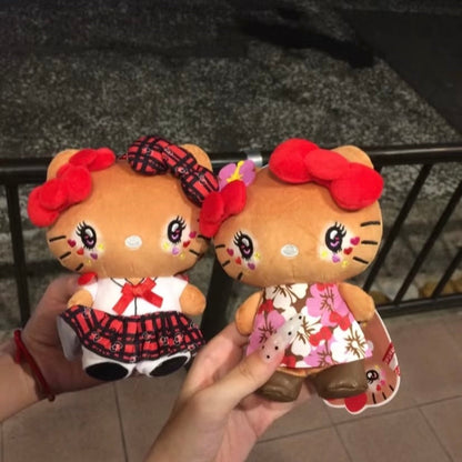 SANRIO | Hello Kitty Tanned Mini Plush Pouch with Carabiner 90×150mm (Retro Heisei Kogal Uniform)
