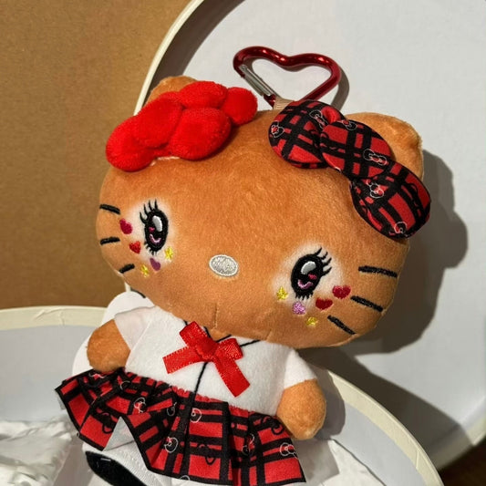 SANRIO | Hello Kitty Tanned Mini Plush Pouch with Carabiner 90×150mm (Retro Heisei Kogal Uniform)