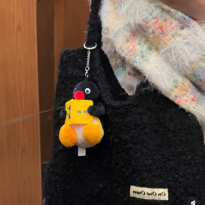 Pingu | Mascot Holder Bag Charm Plush Keychain (Reading)