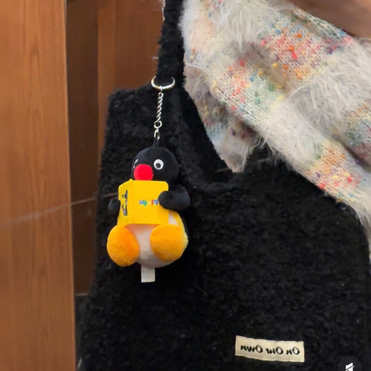 Pingu | Mascot Holder Bag Charm Plush Keychain (Reading)