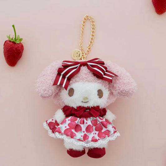 Maison de FLEUR x SANRIO | My Melody Fluffy Keychain Bag Charm Mascot Holder (Strawberry Newspaper Collaboration)