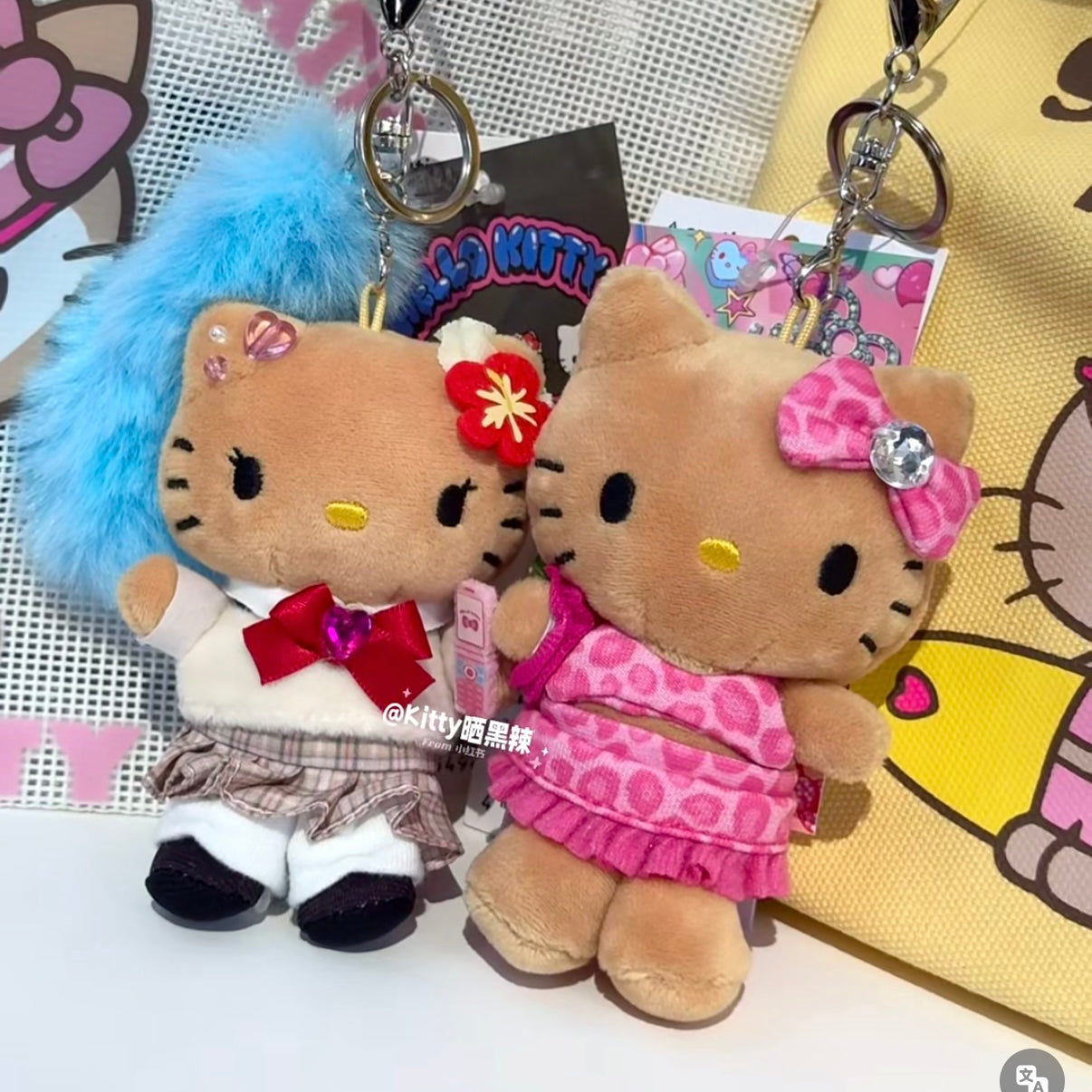 SANRIO x 10C REPIPI | Hello Kitty Mascot Fur Keychain Mascot Holder Bag Charm 100 x 55mm (Swimsuit Black)
