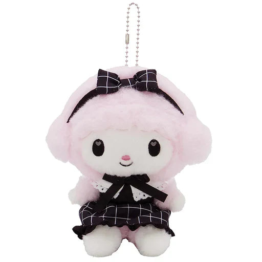 SANRIO | My Sweet Piano Bag Charm Plush Keychain Mascot Holder 90x155x120mm (Black Pink Grid Dress)