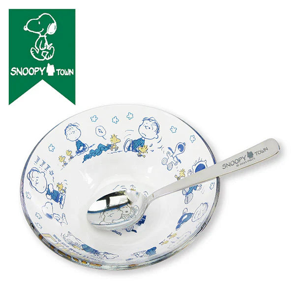 【Made in Japan】PEANUTS | SNOOPY and LINUS Glass Bowl with Spoon W12×H4.8㎝