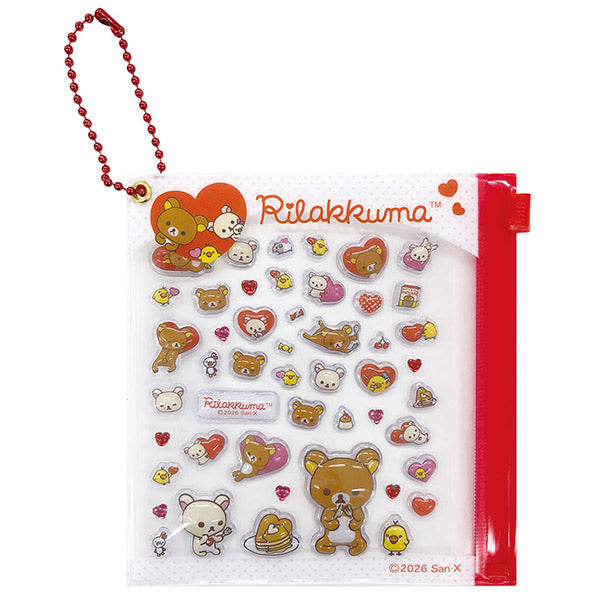 SAN-X | Rilakkuma Mini Deco Sticker & Mini Pouch with Ball Chain 105×110×10mm (Red)