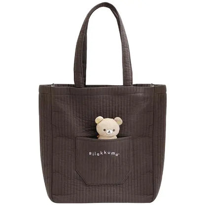 SAN-X | Quilted Tote Bag with Mascot Badge 370×340×120mm (BASIC RILAKKUMA MONOCHROME)