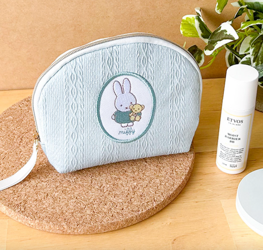Miffy | Pouch 13.5Cm X 10.5Cm 3.5 Cm 米菲 针织纹 刺绣图案 小收纳包/化妆包 手拿包 Blue