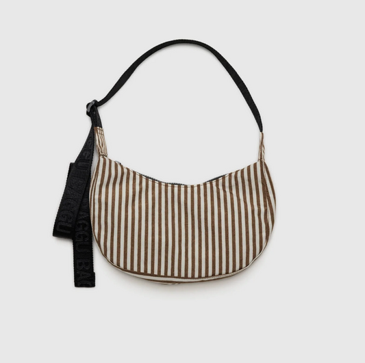 Baggu | Small Nylon Crescent Bag (Brown Stripe) 新月包 尼龙饺子包 超轻防水 肩带可调节
