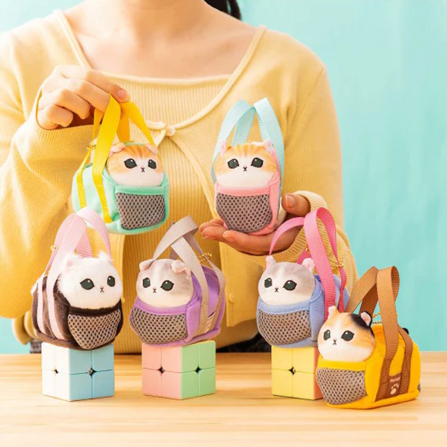 Mofusand | Mascot Holder Plush Keychain Calico Cat/Yellow H130×W70×D125Mm (Cat In Going Out Bag)