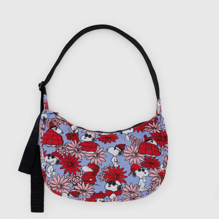 Medium Nylon Crescent Bag - Floral Snoopy