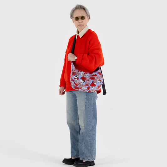Medium Nylon Crescent Bag - Floral Snoopy