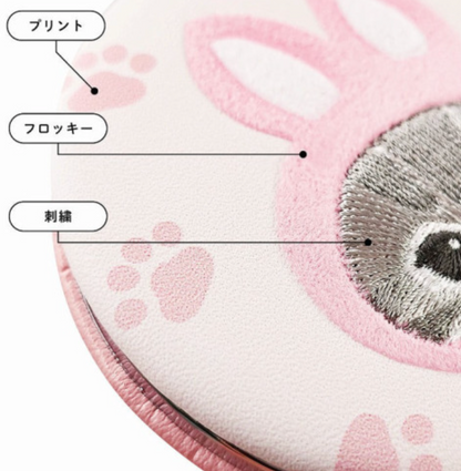 Moufusan | 2-Sided Compact Mirror Φ73×13Mm (Rabbit Nyan Baby Pink Paw)
