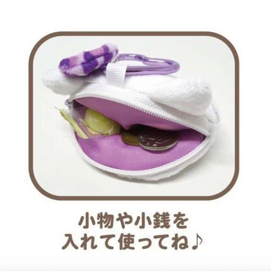SANRIO | Hello Kitty Face-shaped mini Pouch with Carabiner Plush Keychain Bag Charm H75×W95×D30mm (Leopard Purple)