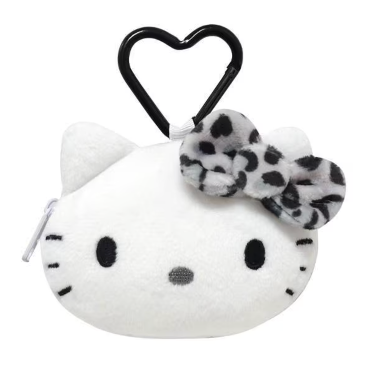SANRIO | Hello Kitty Face-shaped mini Pouch with Carabiner Plush Keychain Bag Charm H75×W95×D30mm (Leopard Grey)