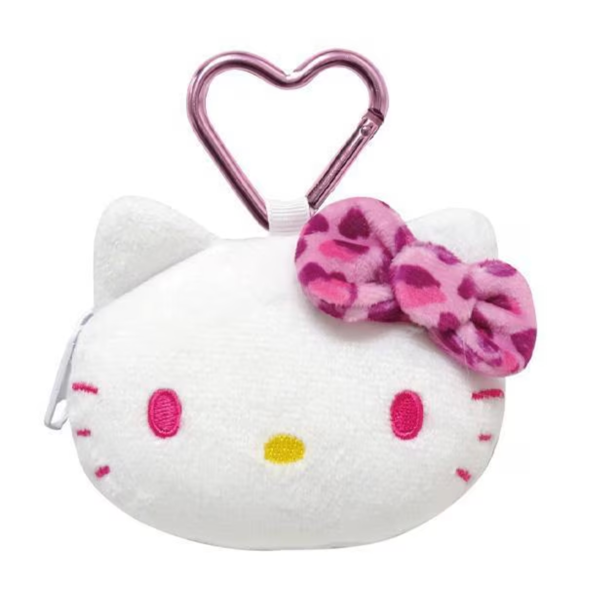 SANRIO | Hello Kitty Face-shaped mini Pouch with Carabiner Plush Keychain Bag Charm H75×W95×D30mm (Leopard Pink)