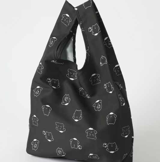 SANRIO x LOWRYS FARM | Pompompurin Eco Bag 310x270x85mm with Pouch Keychain 160x160mm (Black)