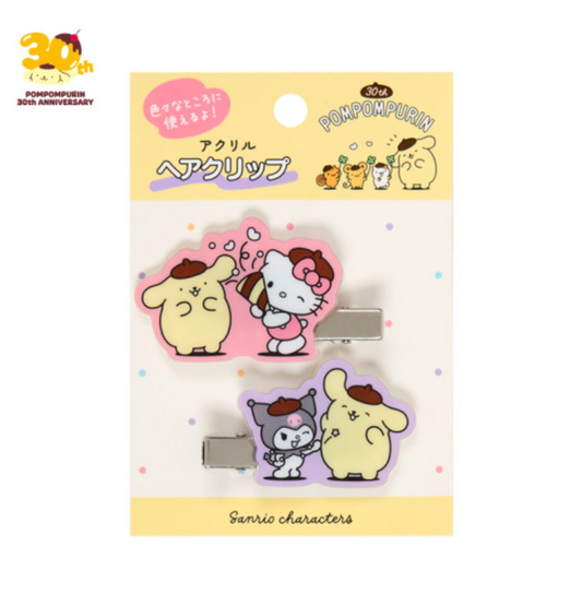SANRIO | Hello Kitty & Kuromi & Pompompurin Acrylic Hair Clip Set 60×15×35mm (30th Anniversary)