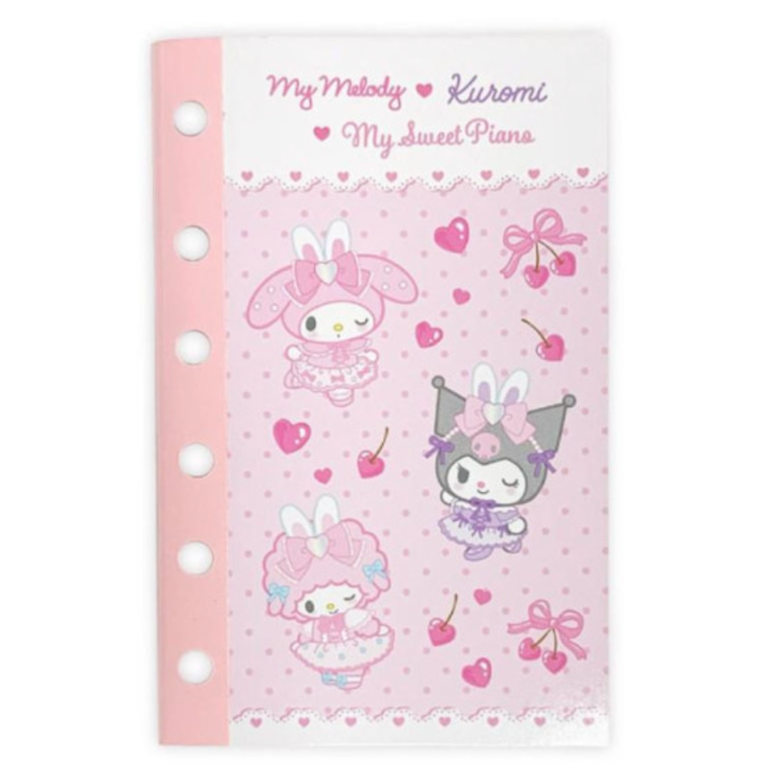 SANRIO | 6 Hole Sticker Notebook 125×80×3mm (My Melody♡Kuromi♡My Sweet Piano Bunnies Ballerina)